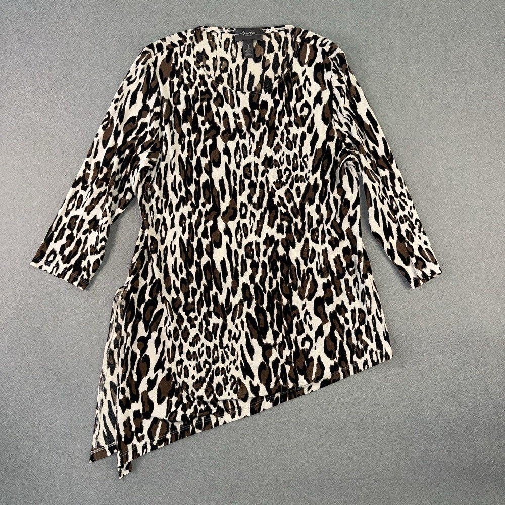 Women's Travelers By Chico's Slinky Asymmetrical Blouse Top Animal Print Size 1